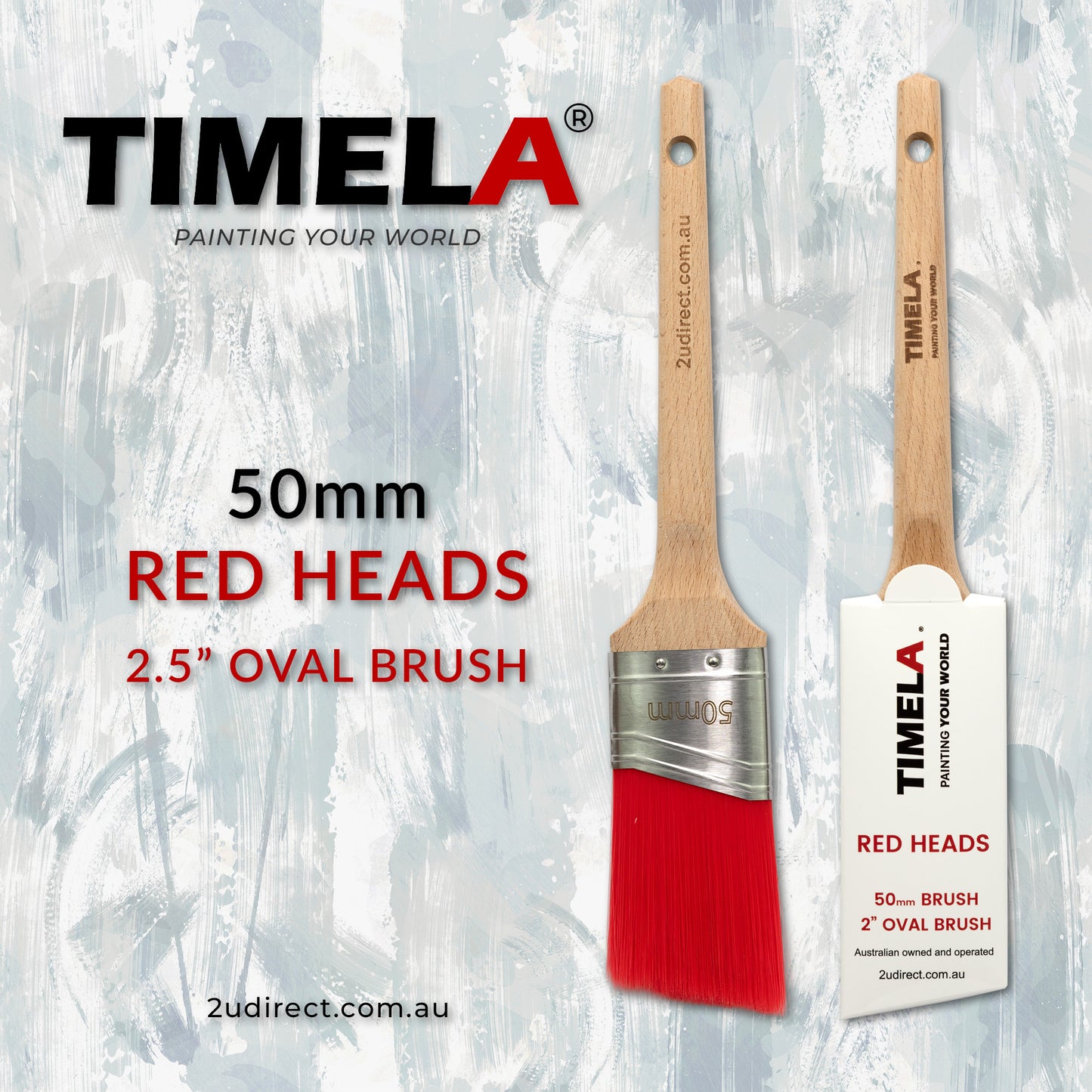 Timela Paint Brush Red Head Range 50mm Oval Angle single buy